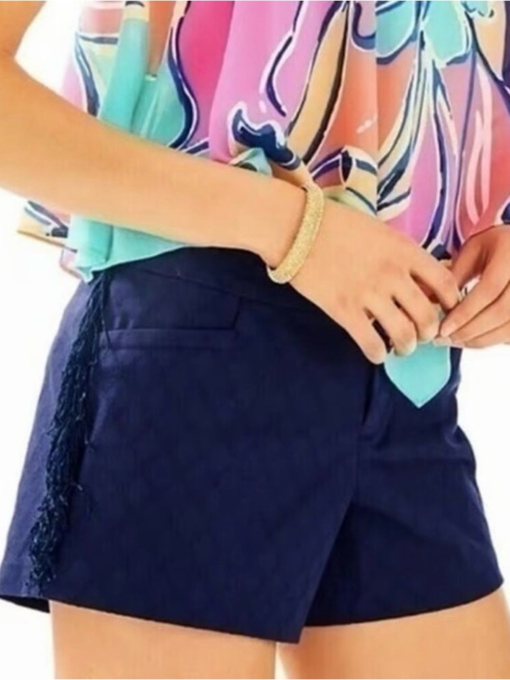 Lilly Pulitzer Ellie Fringe Shorts Siz 6 Navy Coastal Cowgirl Rodeo Festival
